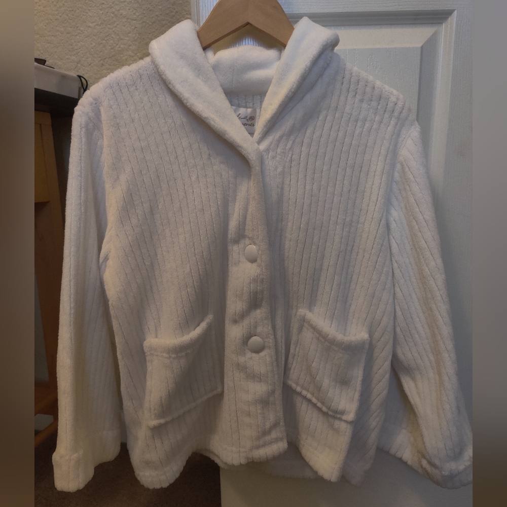 Fuzzy White Bed Jacket Shawl Collar Robe